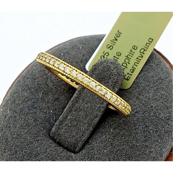 Created 0.55 Cts White Sapphire Eternity Ring .925 Silver (Yellow)